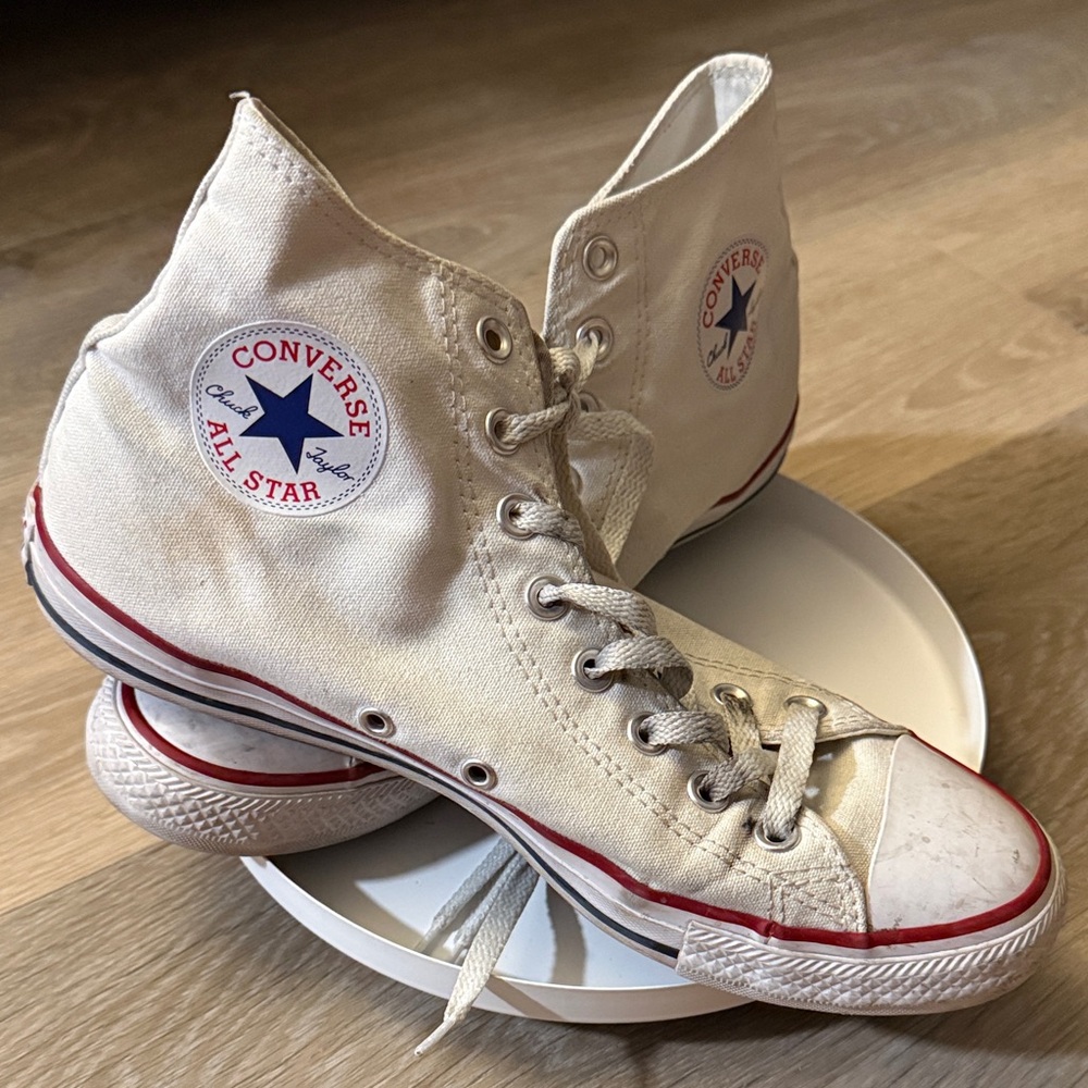 Converse High-Top Sneakers in White and Red